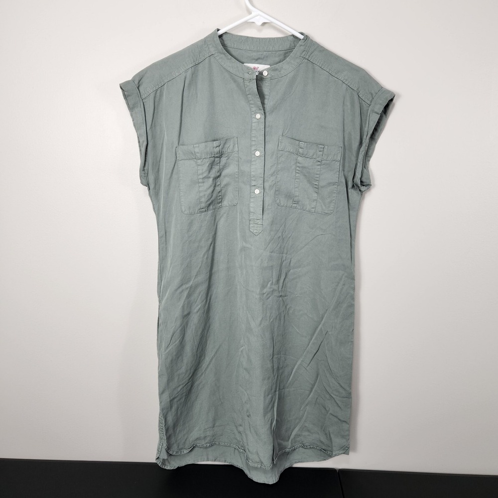Vineyard Vines Shift Dress Cap Sleeve Button Front Green Sz 4 Tencel